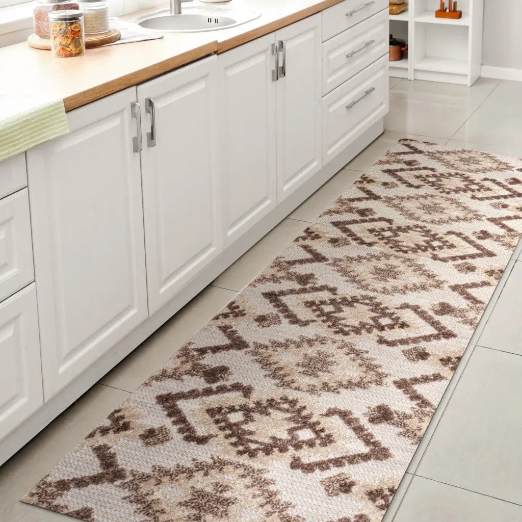 10' Brown And Ivory Moroccan Indoor Outdoor Runner Rug Homeroots Outdoor