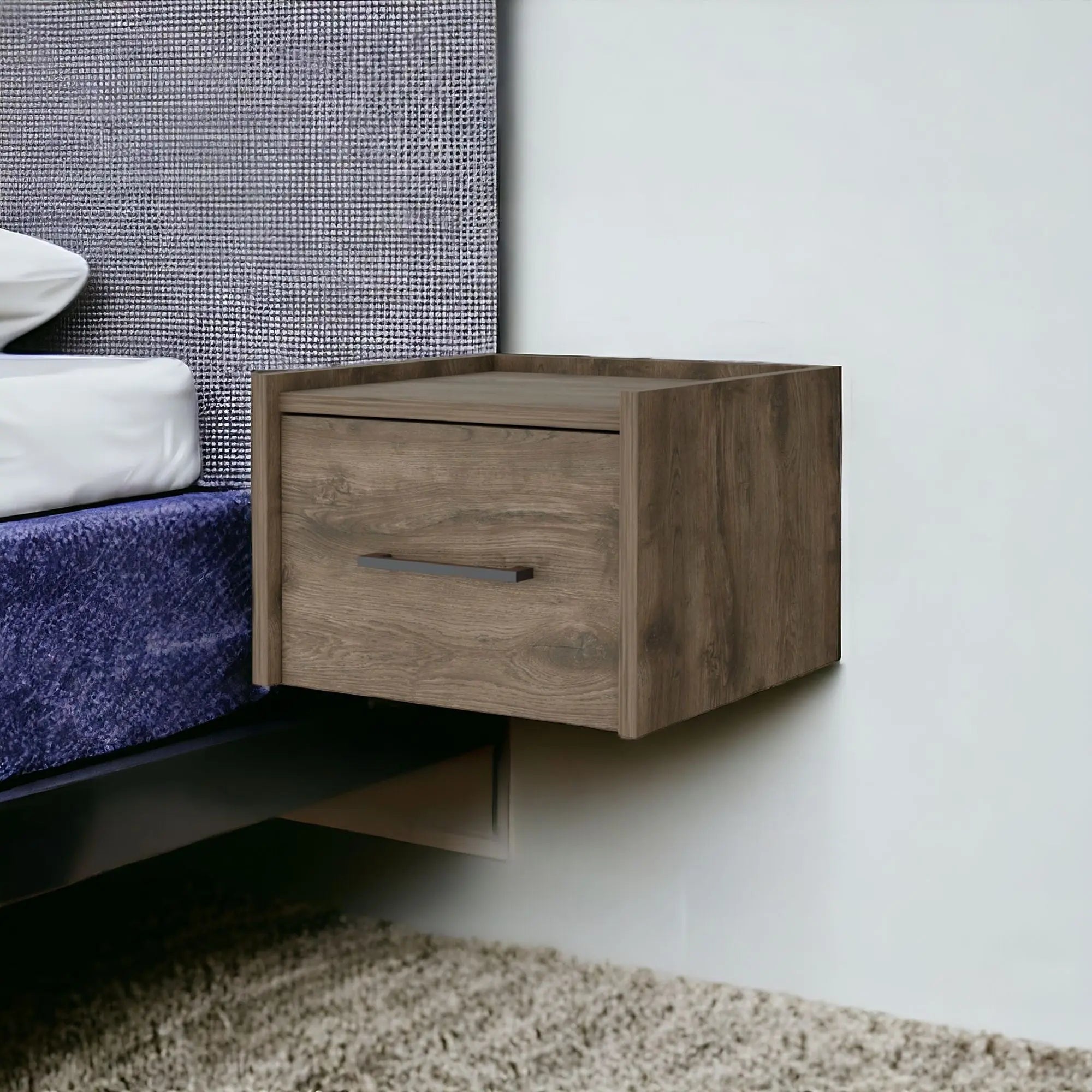 10" Brown Wood One Drawer Floating Nightstand Homeroots Bed & Bath