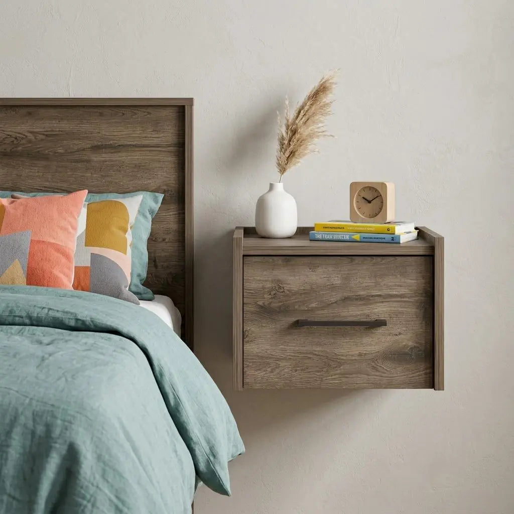 10" Brown Wood One Drawer Floating Nightstand Homeroots Bed & Bath