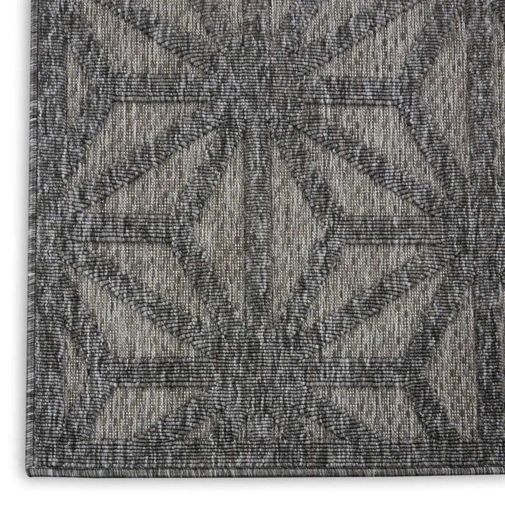 10' Dark Gray And Light Gray Geometric Indoor Outdoor Runner Rug - GreatEagleInc