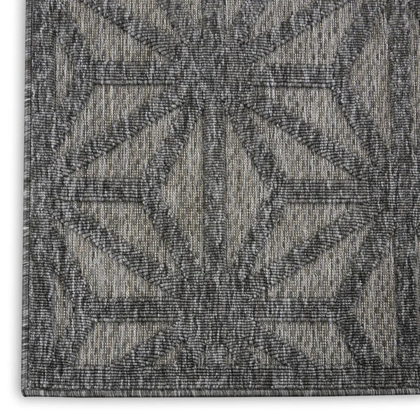 10' Dark Gray And Light Gray Geometric Indoor Outdoor Runner Rug - GreatEagleInc