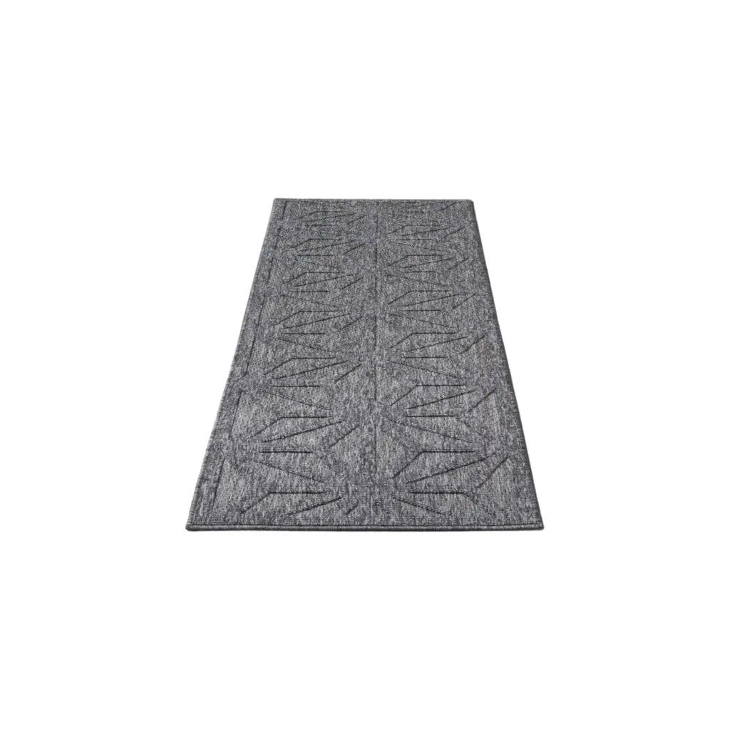 10' Dark Gray And Light Gray Geometric Indoor Outdoor Runner Rug - GreatEagleInc