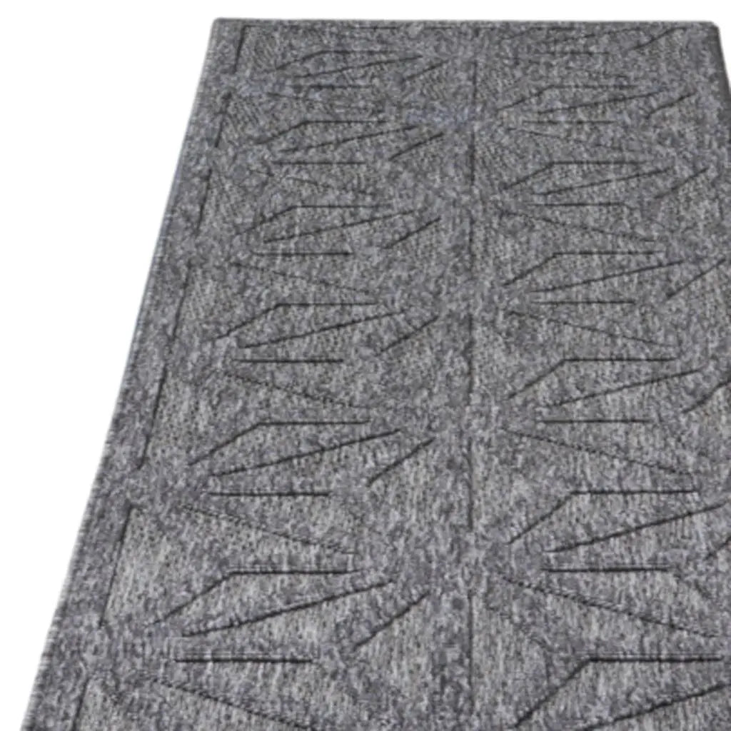10' Dark Gray And Light Gray Geometric Indoor Outdoor Runner Rug - GreatEagleInc