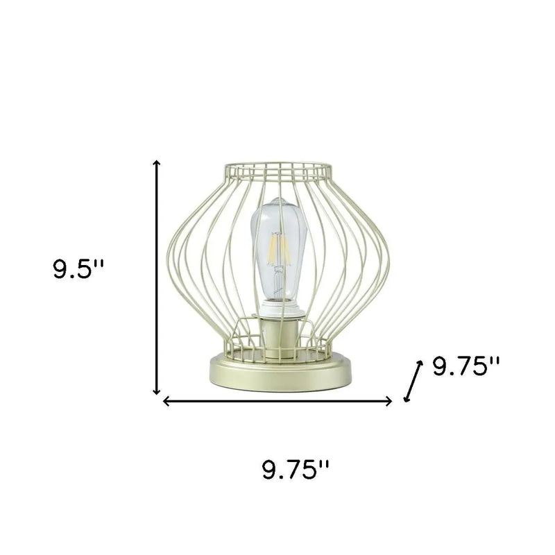 10" Gold Bedside Table Lamp With Gold Cage Shade Homeroots Lighting