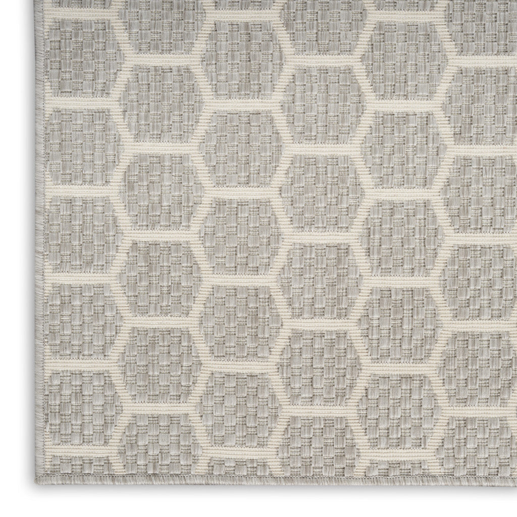 10' Gray And Ivory Geometric Indoor Outdoor Runner Rug Homeroots Outdoor