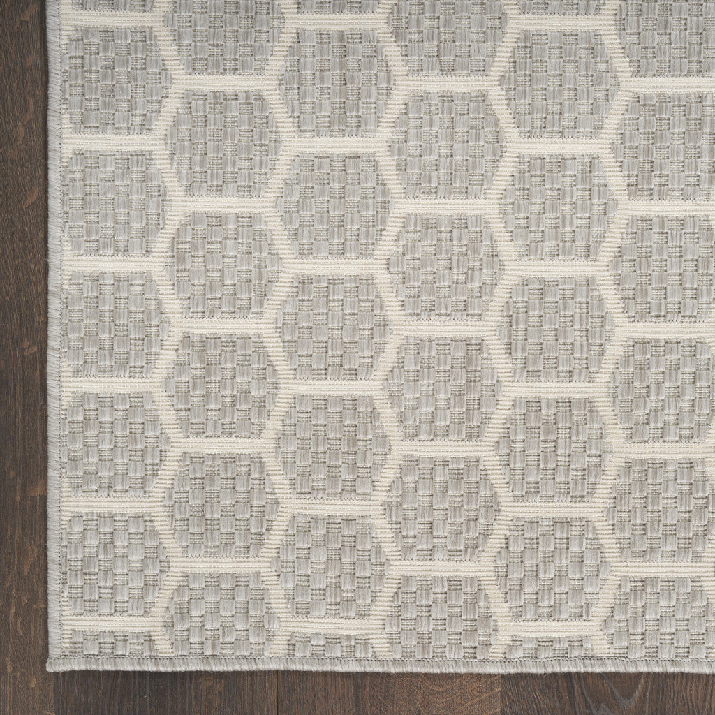 10' Gray And Ivory Geometric Indoor Outdoor Runner Rug Homeroots Outdoor