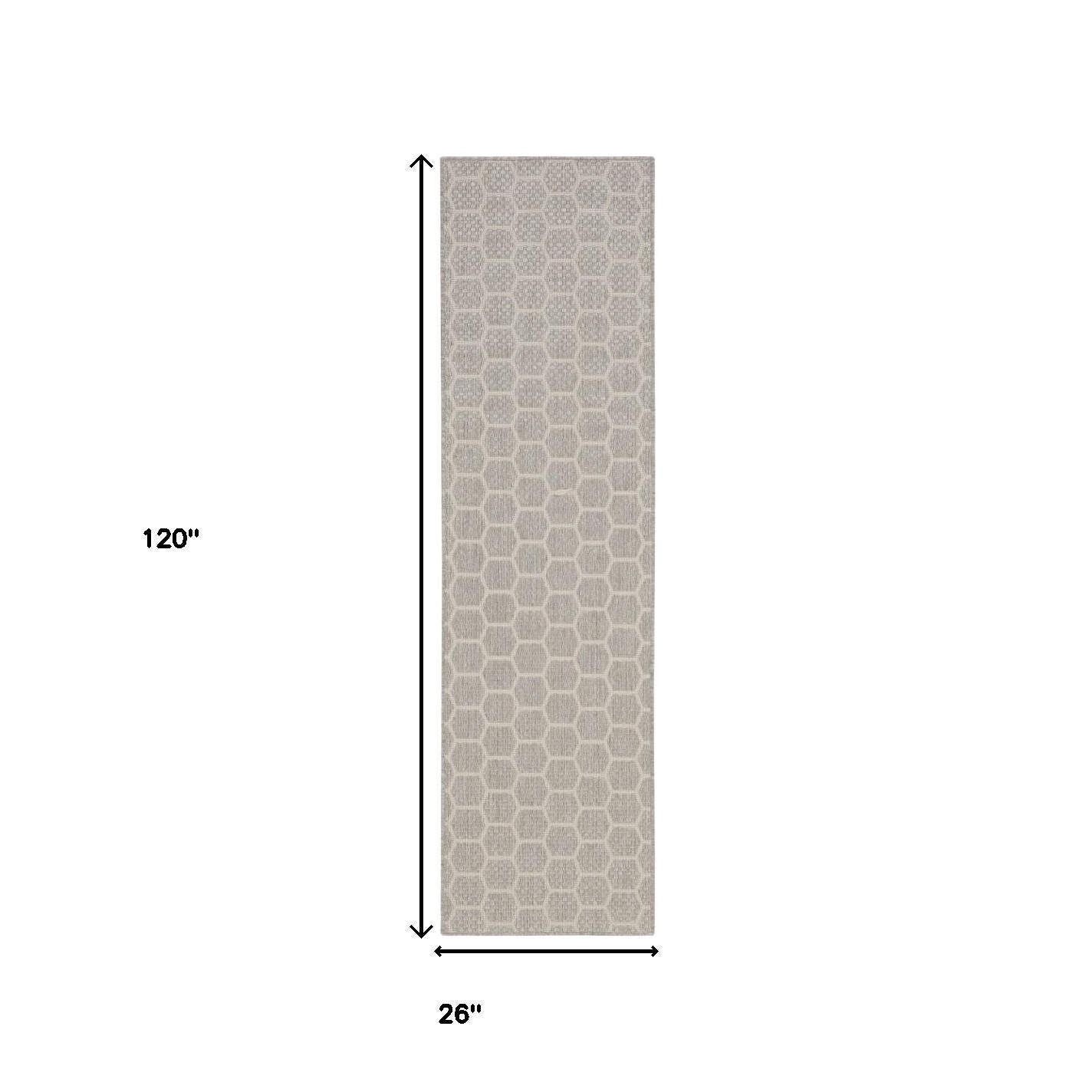 10' Gray And Ivory Geometric Indoor Outdoor Runner Rug Homeroots Outdoor
