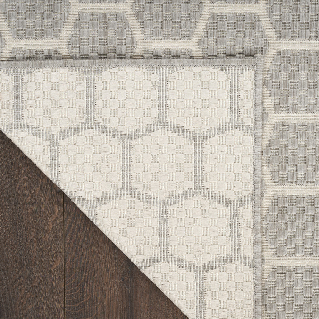 10' Gray And Ivory Geometric Indoor Outdoor Runner Rug Homeroots Outdoor