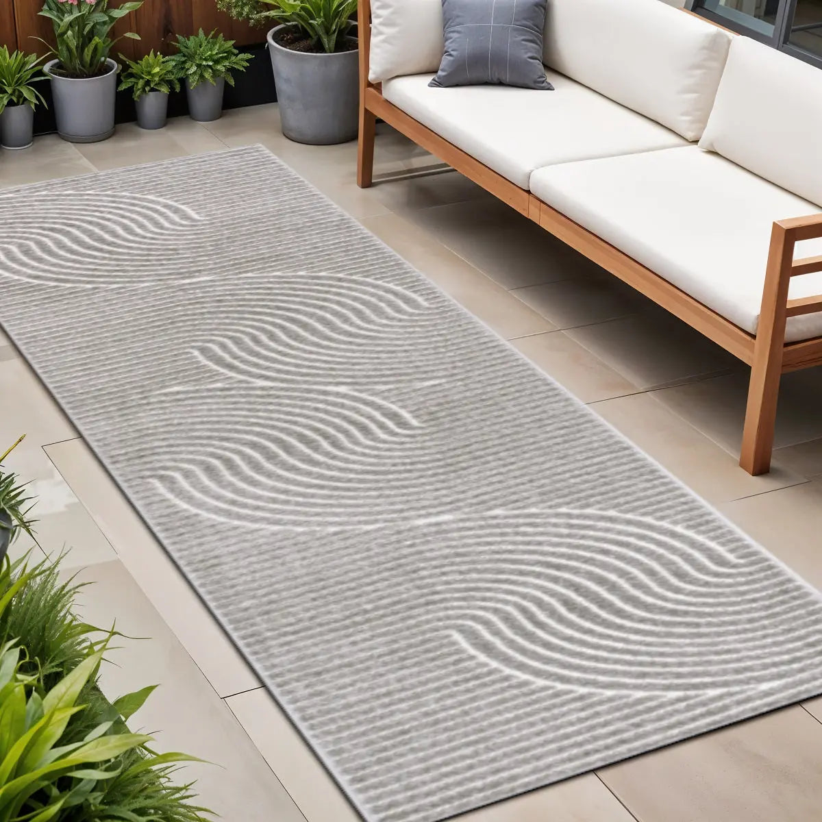 10' Gray And Ivory Striped Indoor Outdoor Runner Rug Homeroots Outdoor