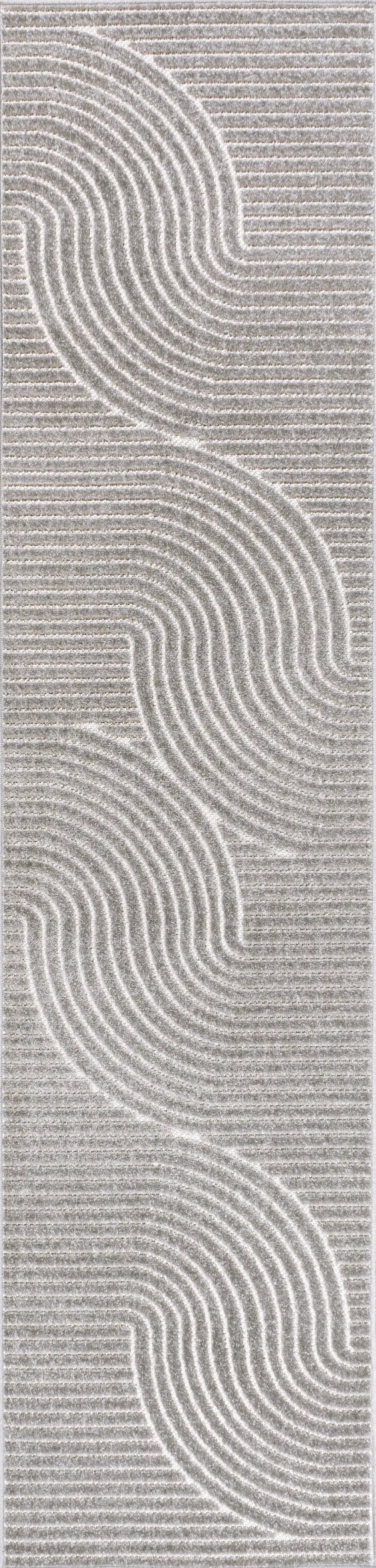 10' Gray And Ivory Striped Indoor Outdoor Runner Rug Homeroots Outdoor