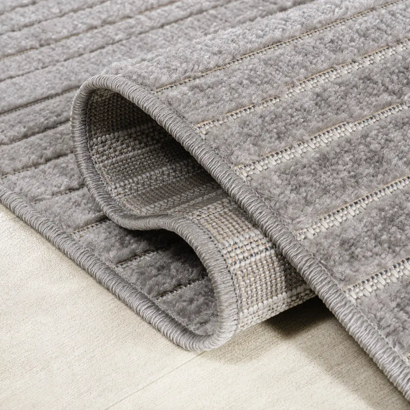 10' Gray And Ivory Striped Indoor Outdoor Runner Rug Homeroots Outdoor