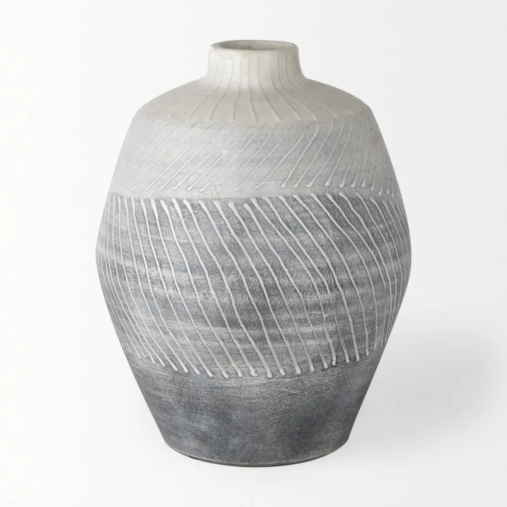 10" Gray And White Ombre Ceramic Round Table Vase Homeroots Home Decor