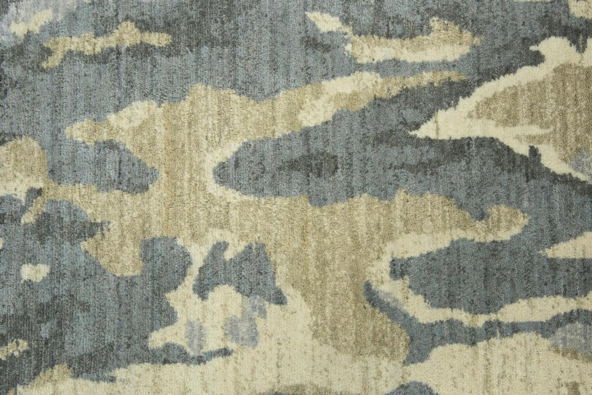 10' Gray Cream Yellow And Teal New Zealand Lambs Wool Abstract Hand Carved Handmade Area Rug Homeroots Home Decor