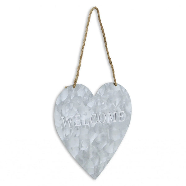 10" Gray Galvanized Metal Heart Shaped Welcome Wall Decor GreatEagleInc
