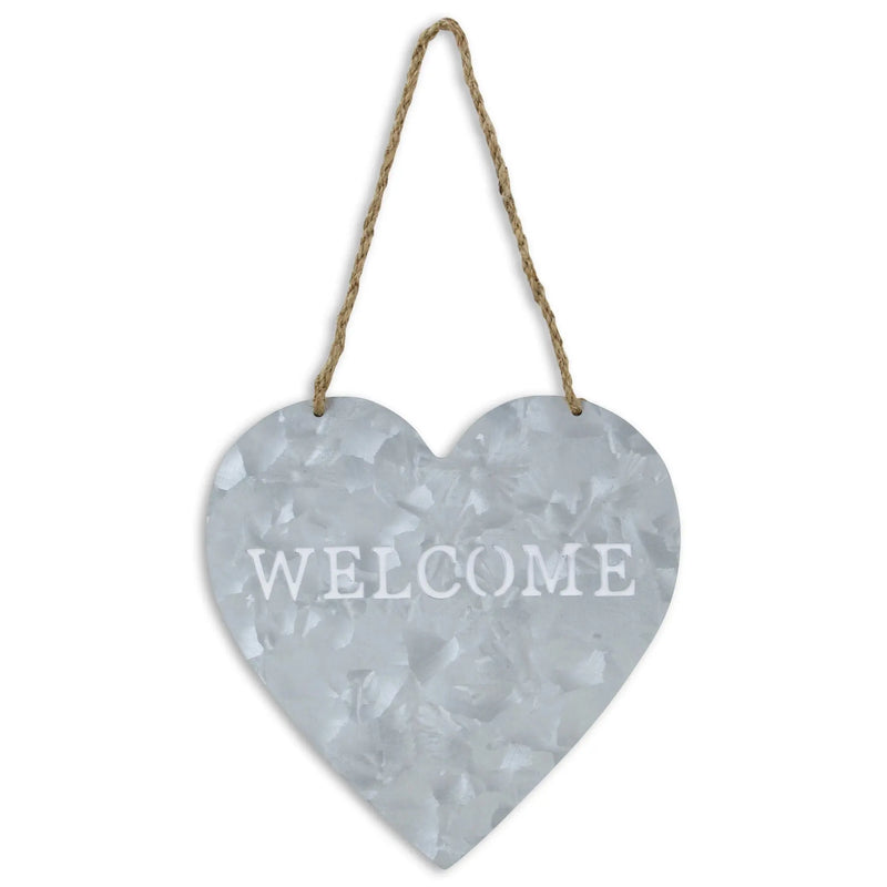 10" Gray Galvanized Metal Heart Shaped Welcome Wall Decor GreatEagleInc
