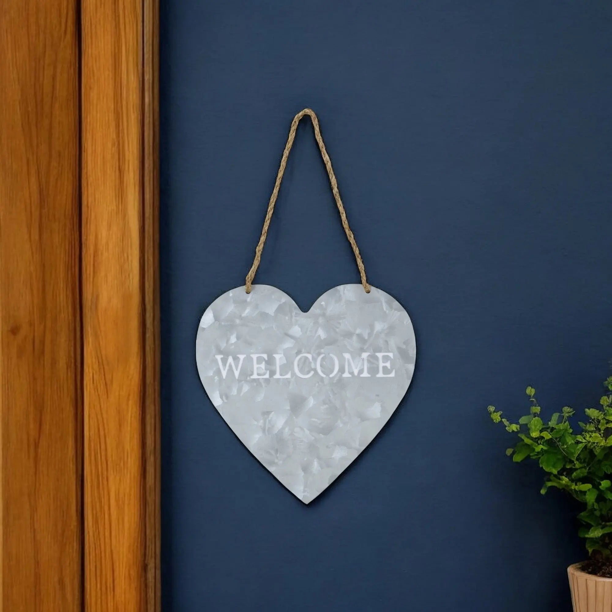 10" Gray Galvanized Metal Heart Shaped Welcome Wall Decor GreatEagleInc