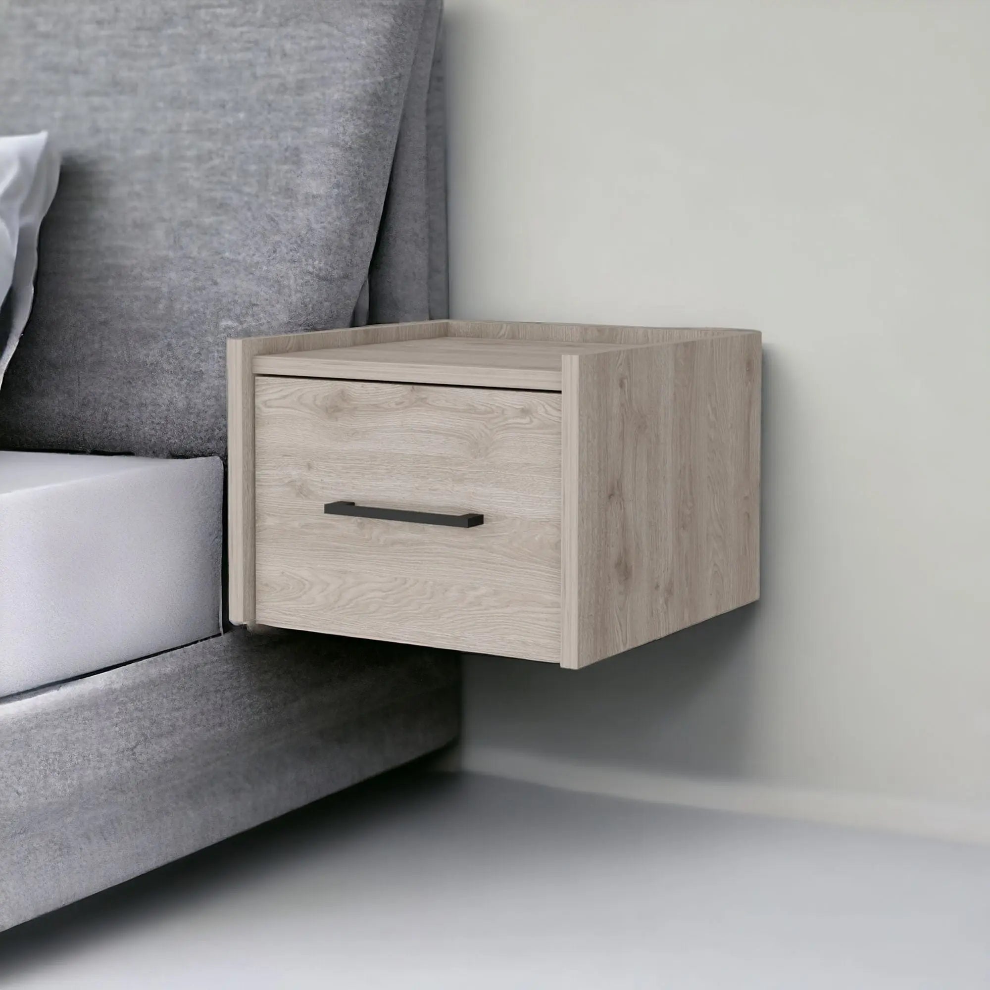 10" Gray Wood One Drawer Floating Nightstand Homeroots Bed & Bath