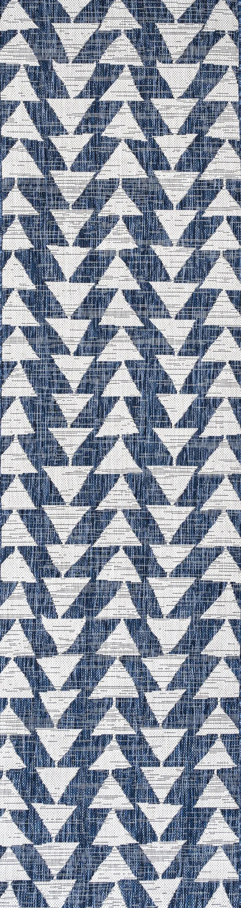 10' Ivory And Blue Geometric Indoor Outdoor Runner Rug Homeroots Outdoor