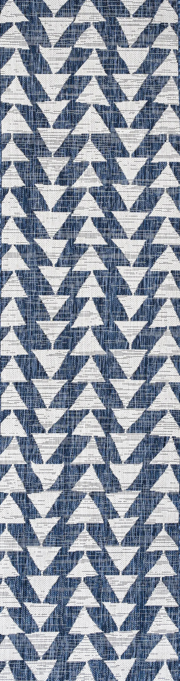 10' Ivory And Blue Geometric Indoor Outdoor Runner Rug Homeroots Outdoor