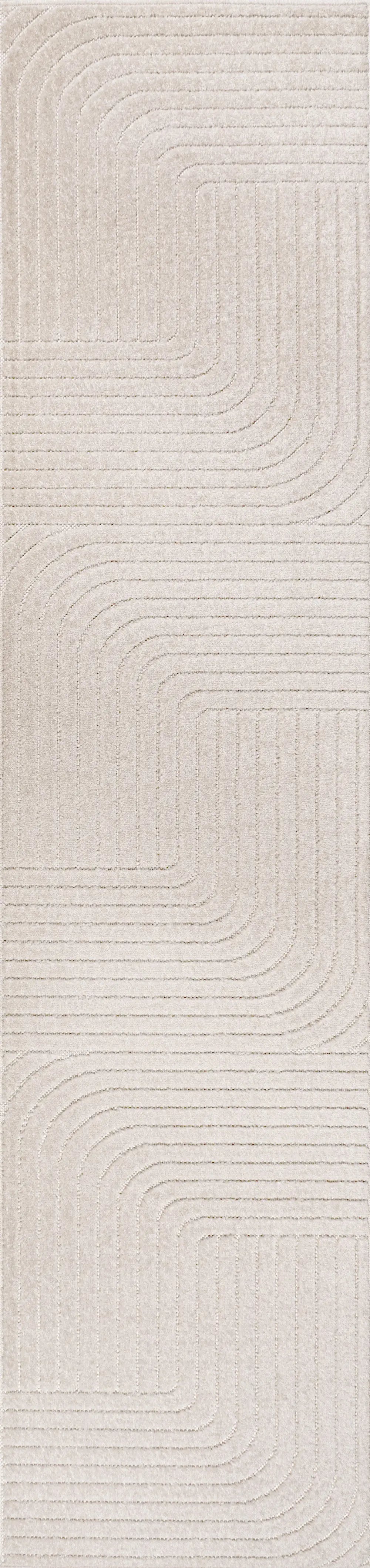 10' Ivory And Cream Striped Indoor Outdoor Runner Rug Homeroots Outdoor