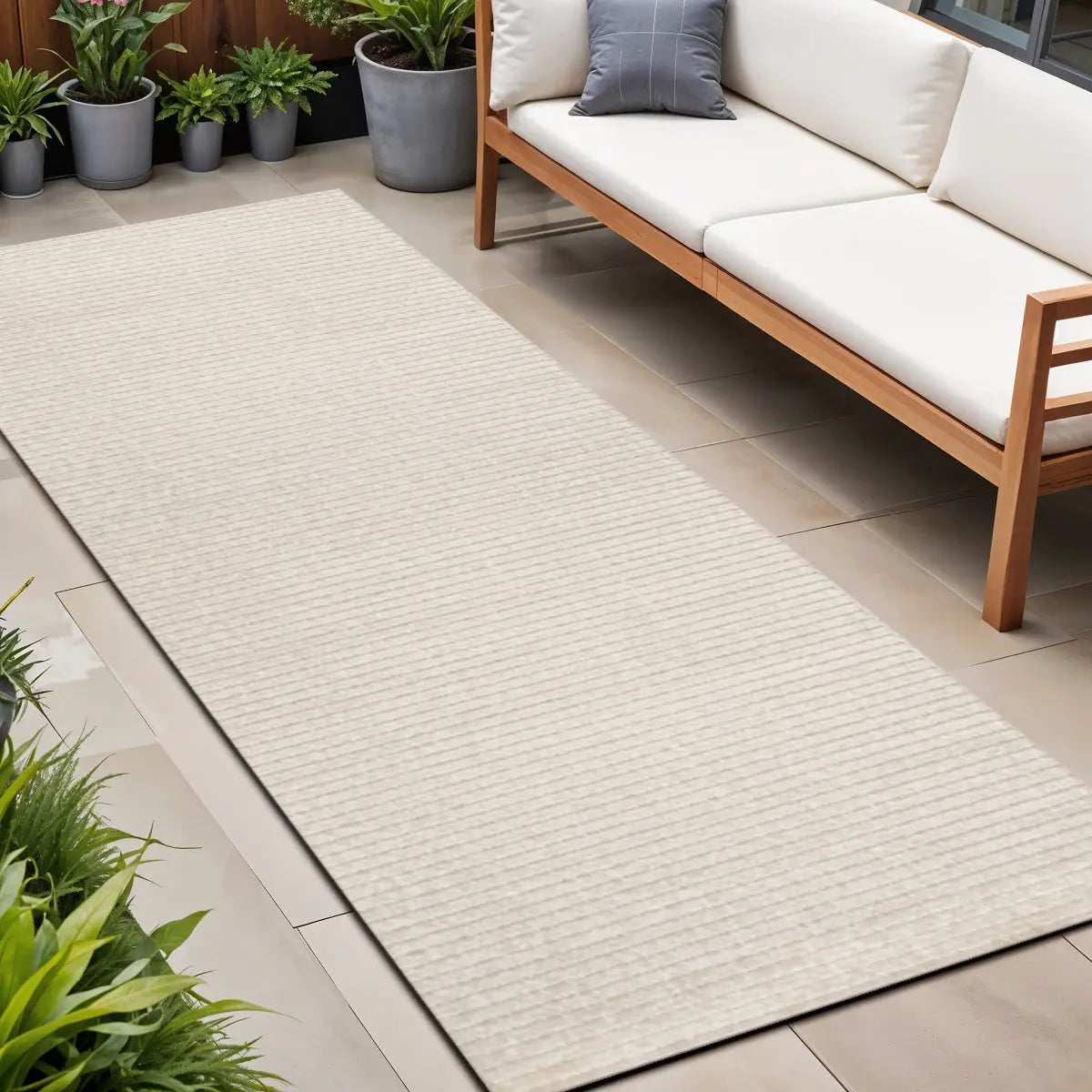 10' Ivory And Cream Striped Indoor Outdoor Runner Rug Homeroots Outdoor
