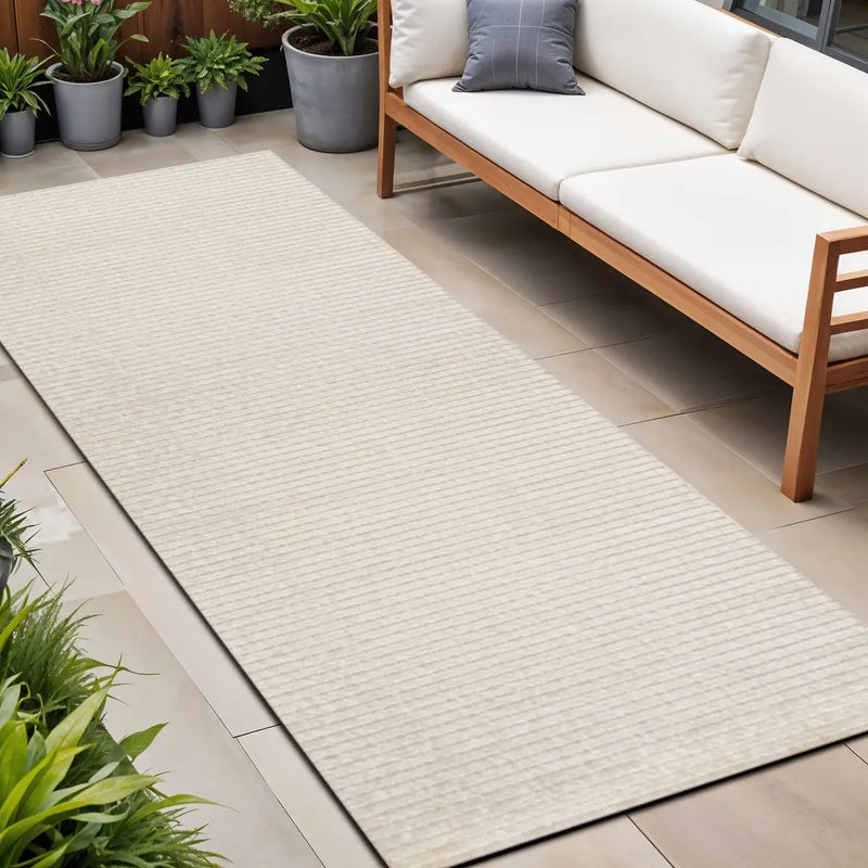10' Ivory And Cream Striped Indoor Outdoor Runner Rug Homeroots Outdoor