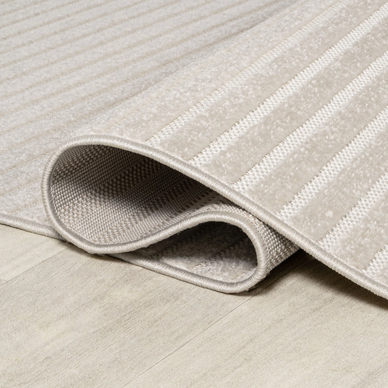 10' Ivory And Cream Striped Indoor Outdoor Runner Rug Homeroots Outdoor