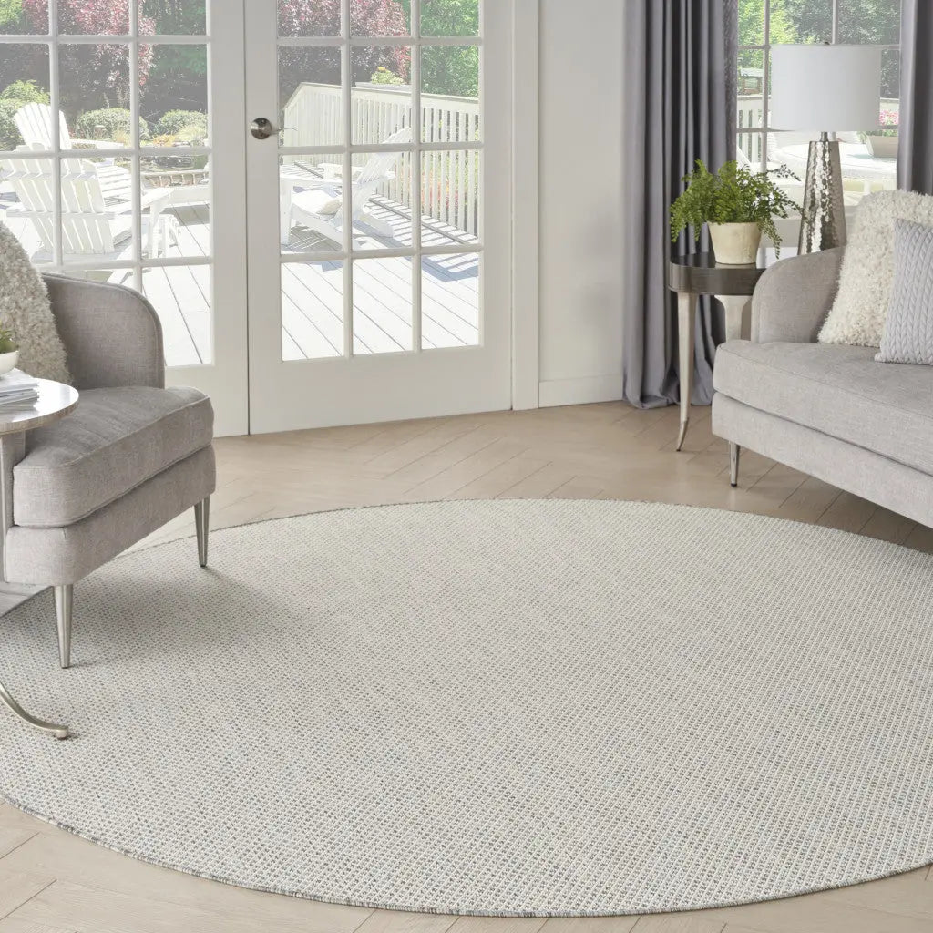 10' Ivory And Gray Round Geometric Indoor Outdoor Area Rug Homeroots Outdoor
