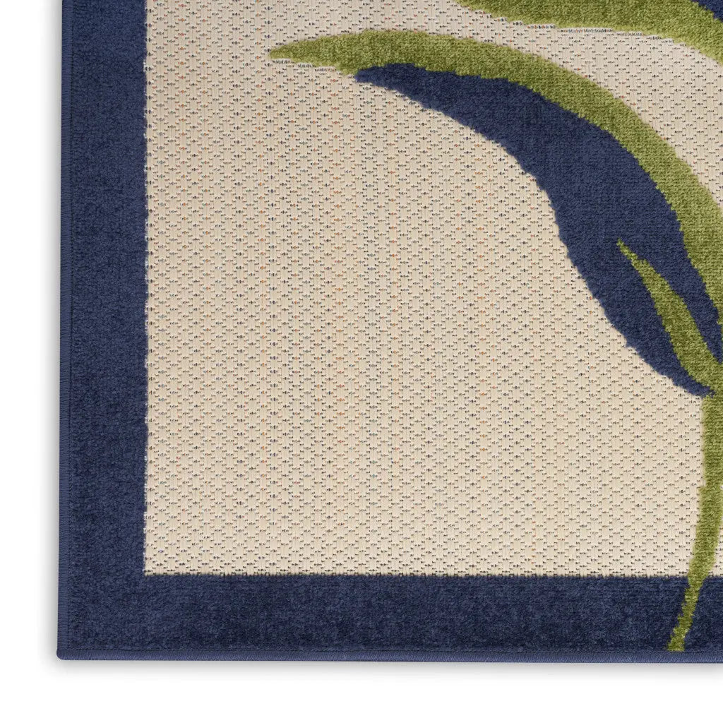 10' Ivory Blue And Orange Floral Indoor Outdoor Runner Rug Homeroots Outdoor