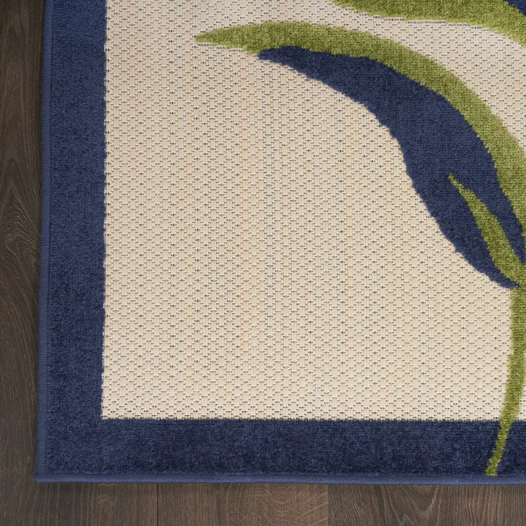 10' Ivory Blue And Orange Floral Indoor Outdoor Runner Rug Homeroots Outdoor