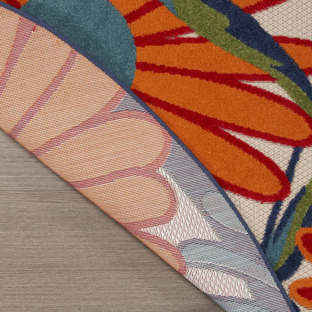 10' Ivory Blue And Orange Round Floral Indoor Outdoor Area Rug Homeroots Outdoor