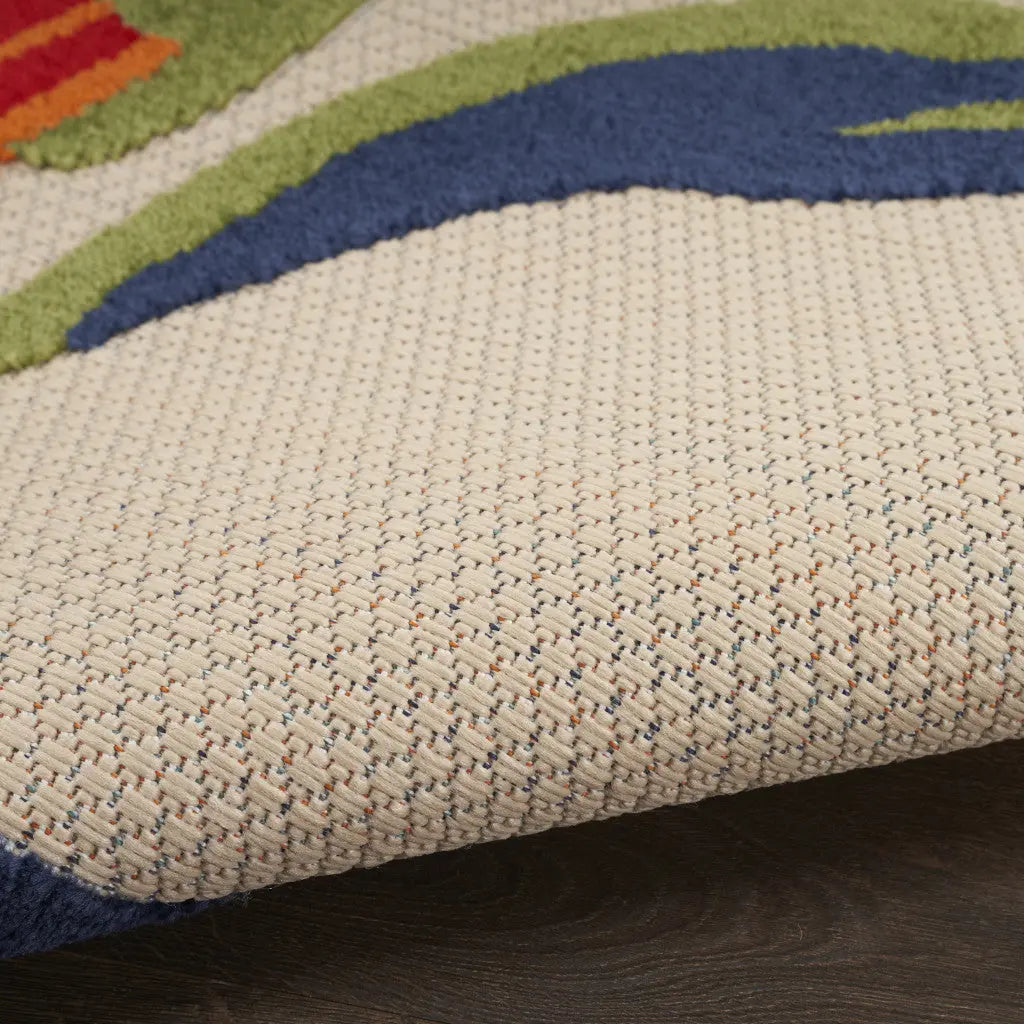10' Ivory Blue And Orange Round Floral Indoor Outdoor Area Rug Homeroots Outdoor
