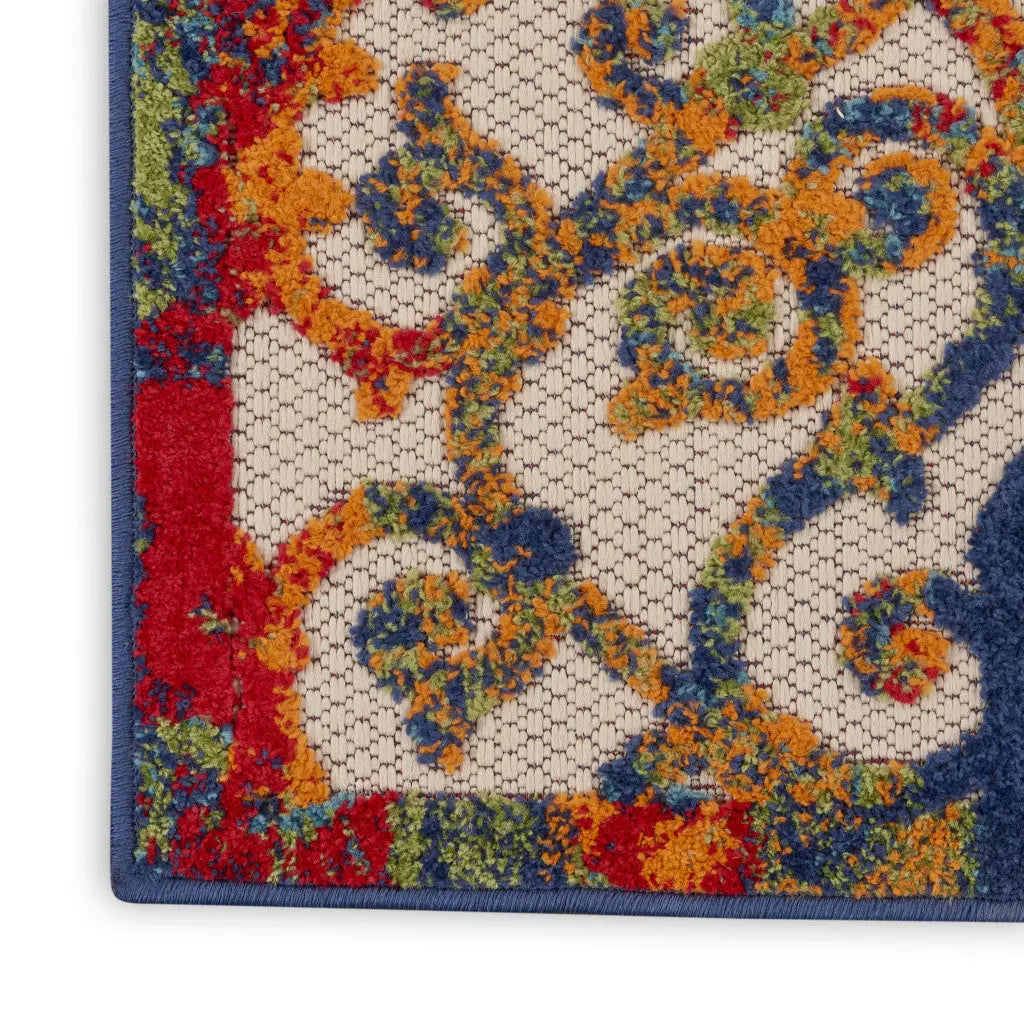 10' Ivory Blue Orange And Green Trellis Indoor Outdoor Runner Rug Homeroots Outdoor