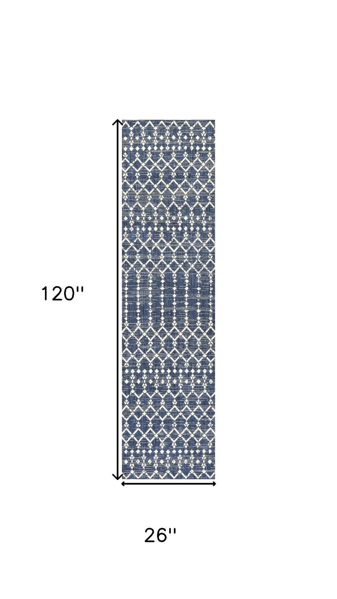 10' Navy Blue And Beige Trellis Indoor Outdoor Runner Rug Homeroots Outdoor
