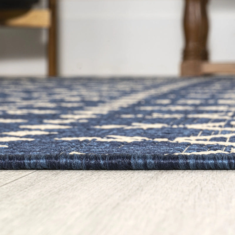 10' Navy Blue And Beige Trellis Indoor Outdoor Runner Rug Homeroots Outdoor