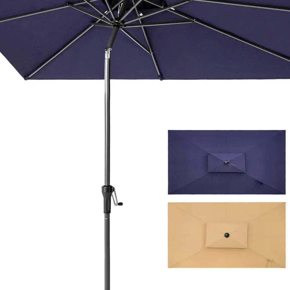 10' Navy Polyester Rectangular Tilt Market Patio Umbrella With Stand Homeroots Outdoor