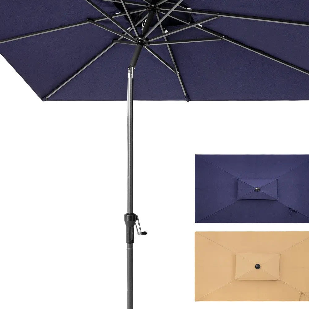 10' Navy Polyester Rectangular Tilt Market Patio Umbrella With Stand Homeroots Outdoor