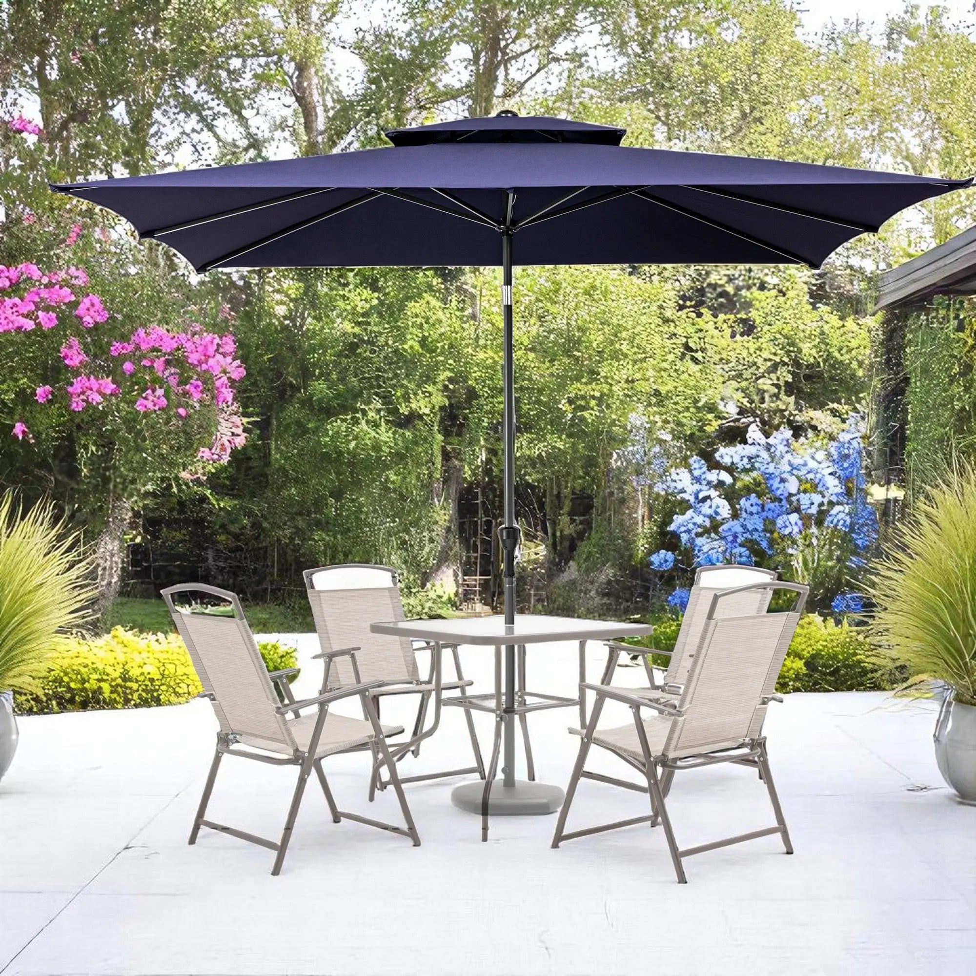 10' Navy Polyester Rectangular Tilt Market Patio Umbrella With Stand Homeroots Outdoor
