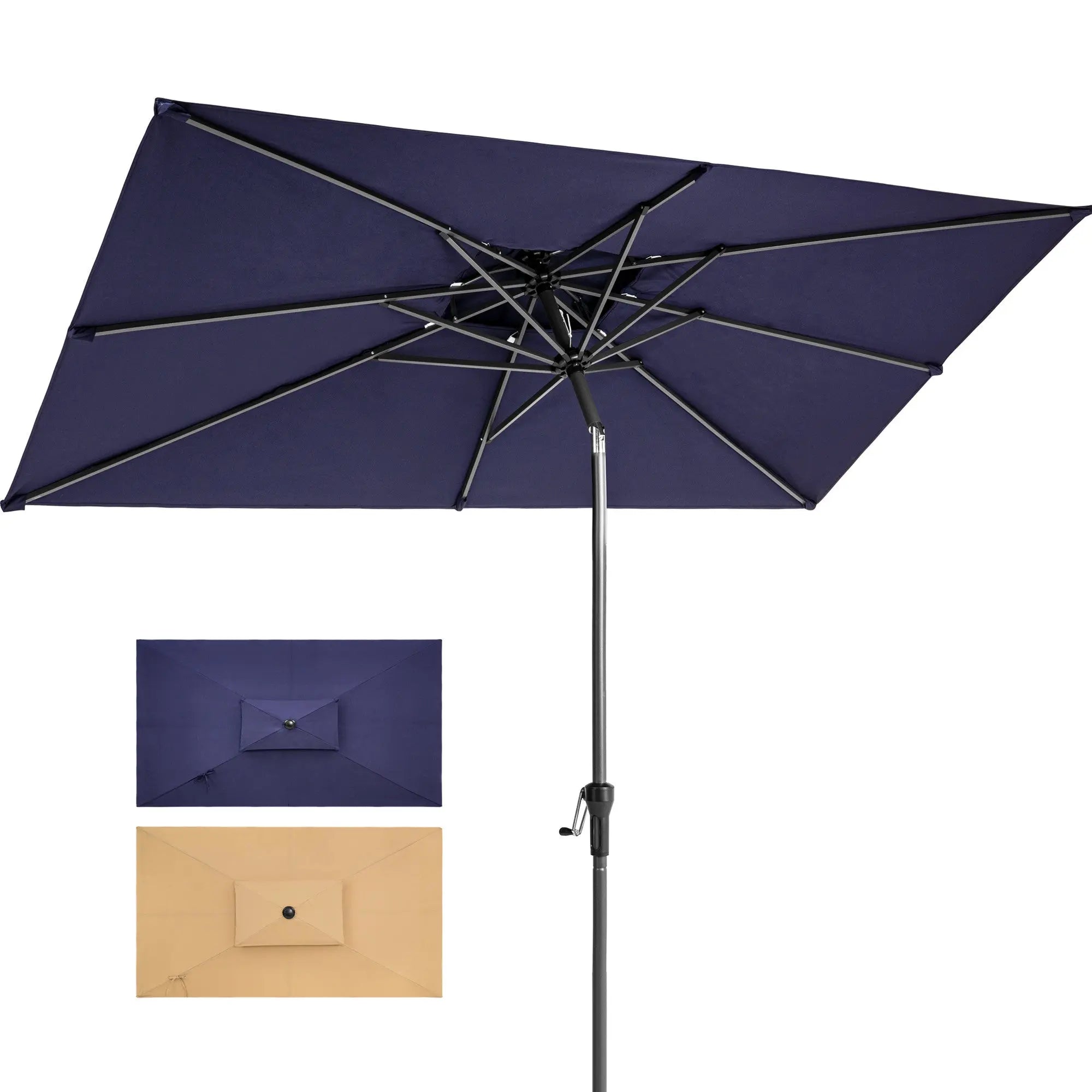 10' Navy Polyester Rectangular Tilt Market Patio Umbrella With Stand Homeroots Outdoor