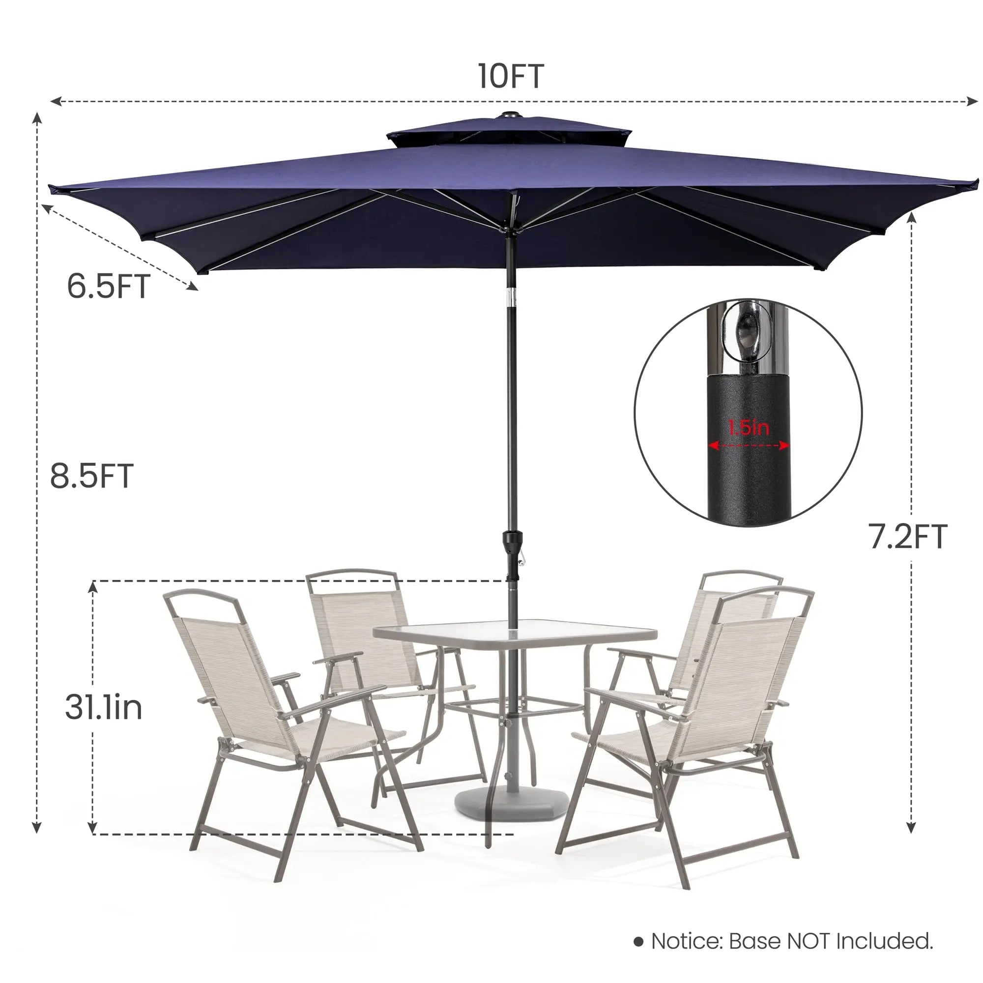 10' Navy Polyester Rectangular Tilt Market Patio Umbrella With Stand Homeroots Outdoor