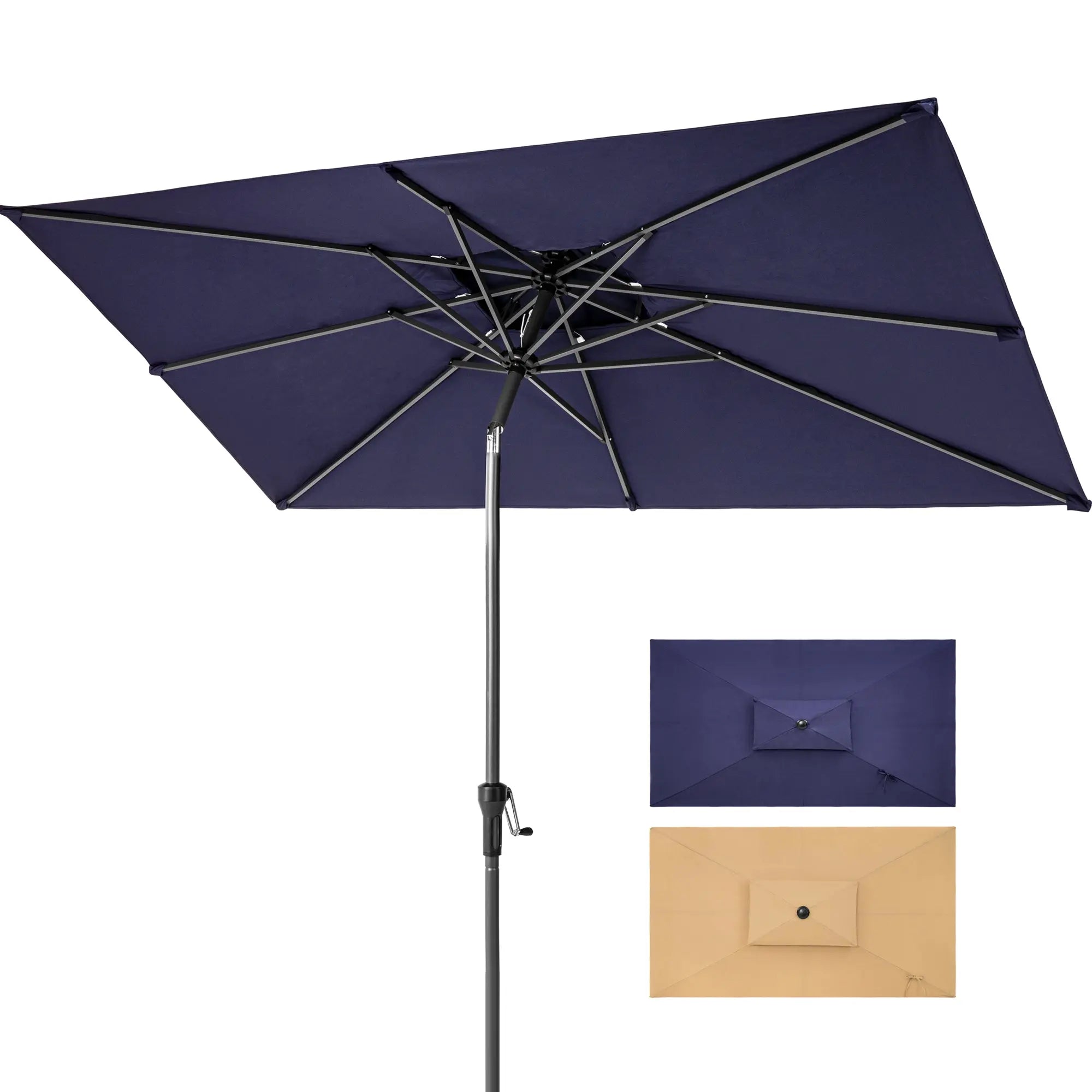 10' Navy Polyester Rectangular Tilt Market Patio Umbrella With Stand Homeroots Outdoor