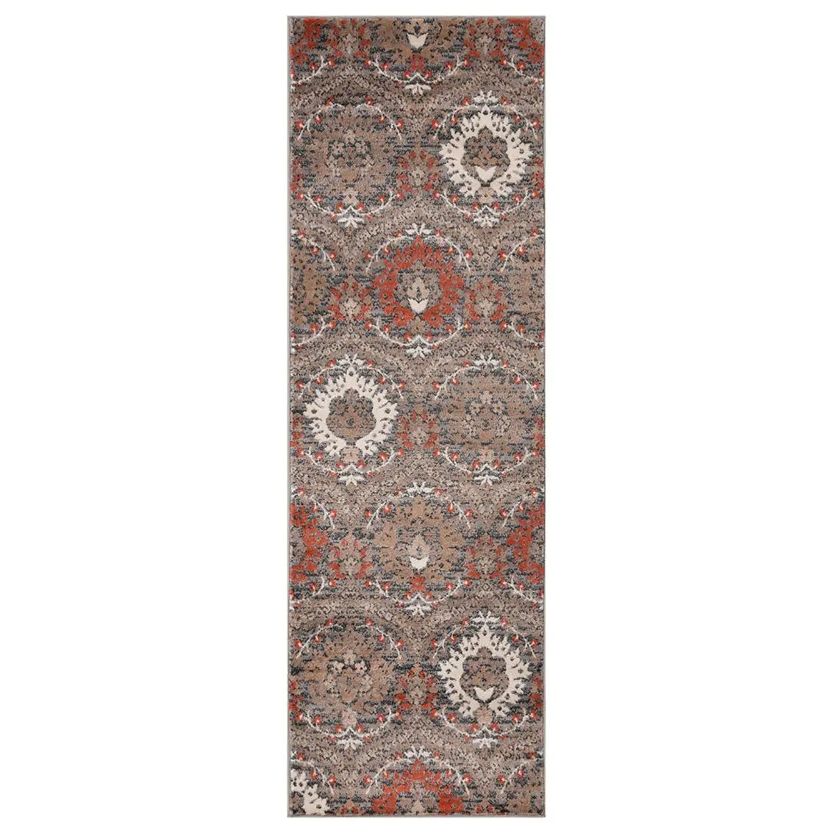 10' Rust Brown And Gray Floral Runner Rug Homeroots Home Decor