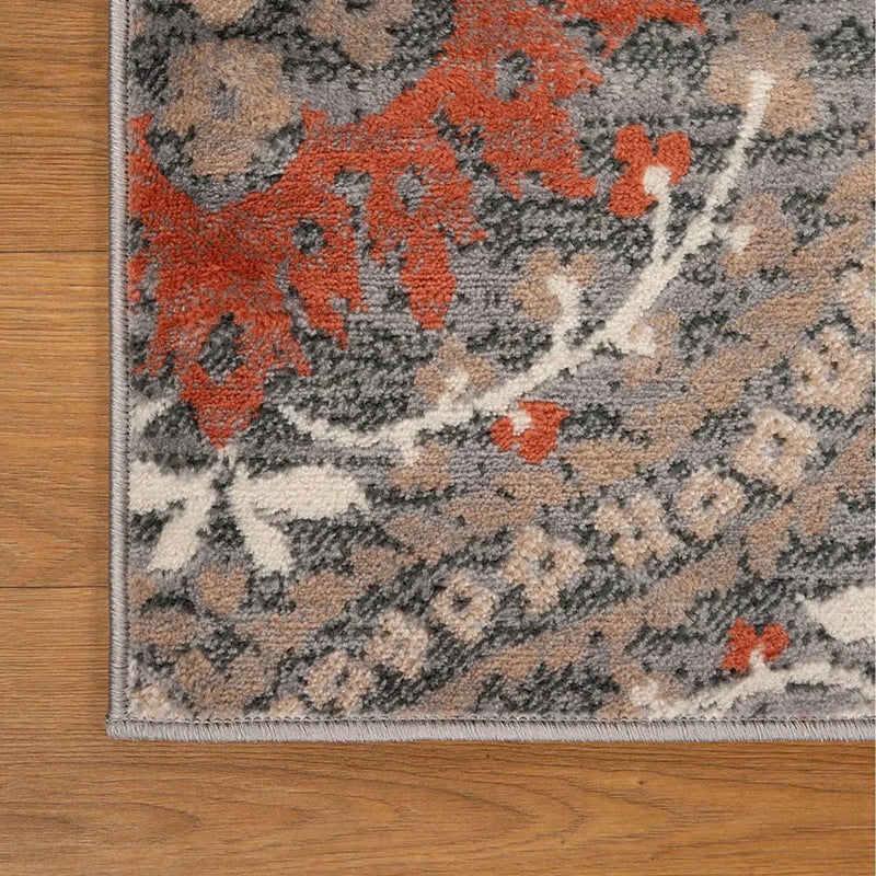 10' Rust Brown And Gray Floral Runner Rug Homeroots Home Decor