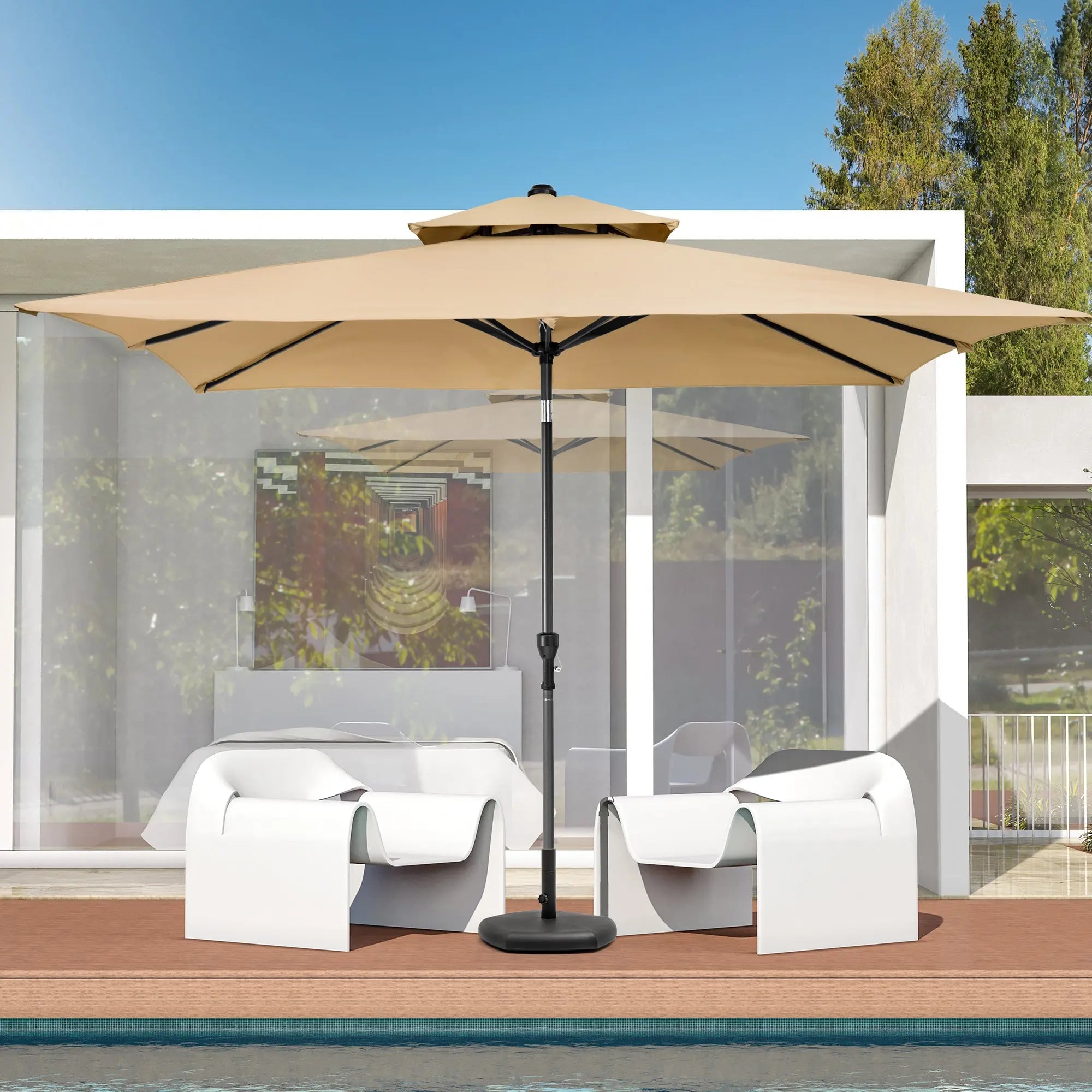 10' Tan Polyester Rectangular Tilt Market Patio Umbrella Homeroots Outdoor