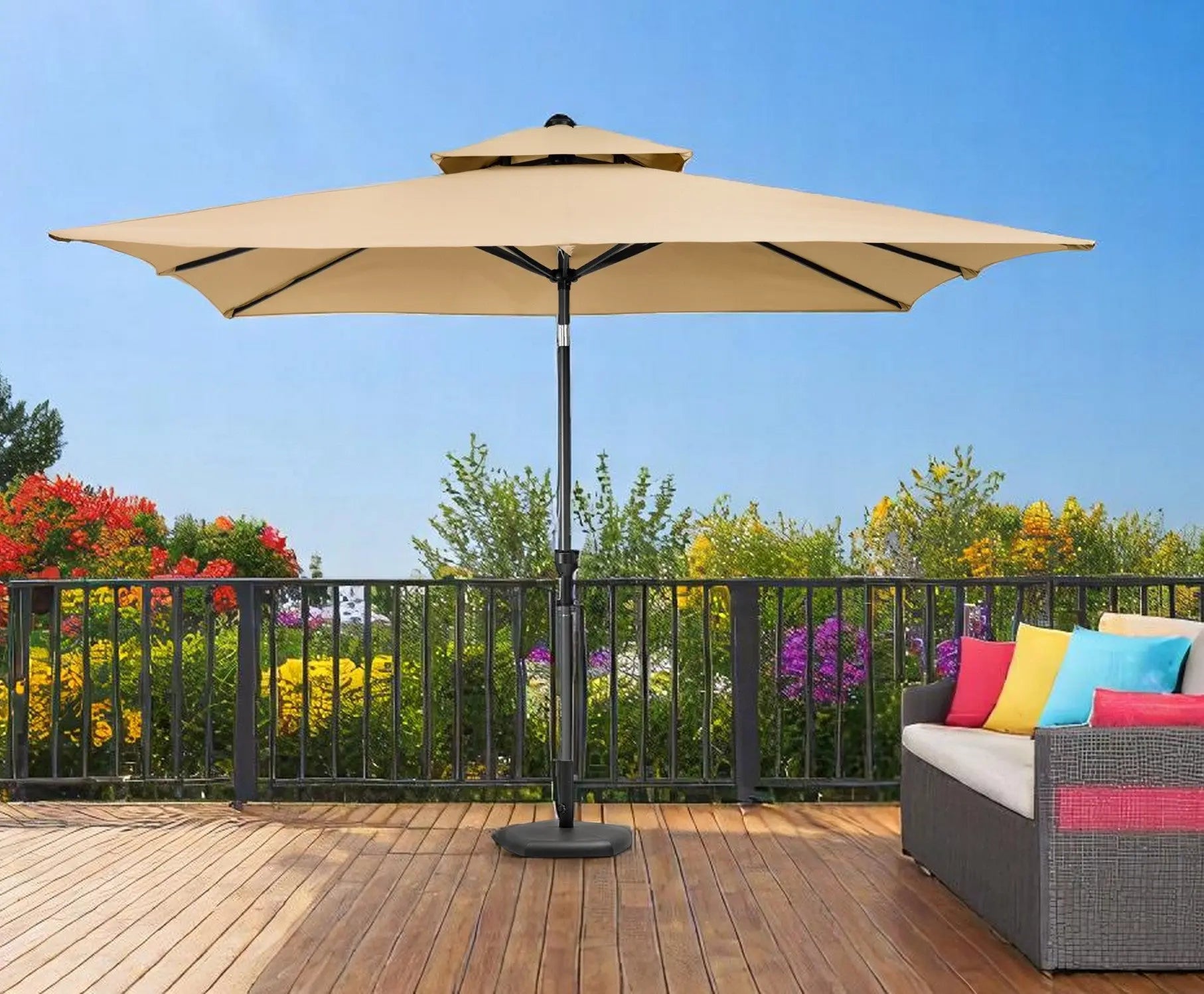 10' Tan Polyester Rectangular Tilt Market Patio Umbrella Homeroots Outdoor