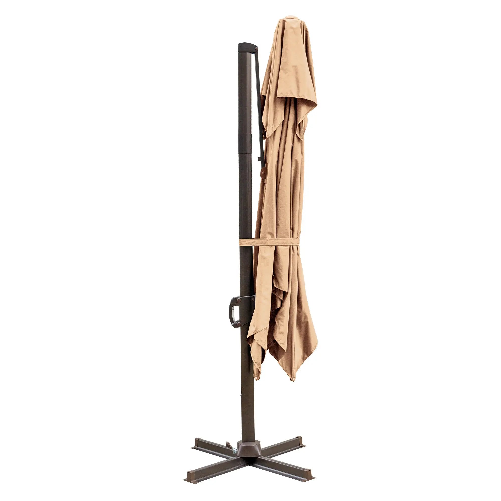 10' Tan Polyester Square Tilt Cantilever Patio Umbrella With Stand Homeroots Outdoor