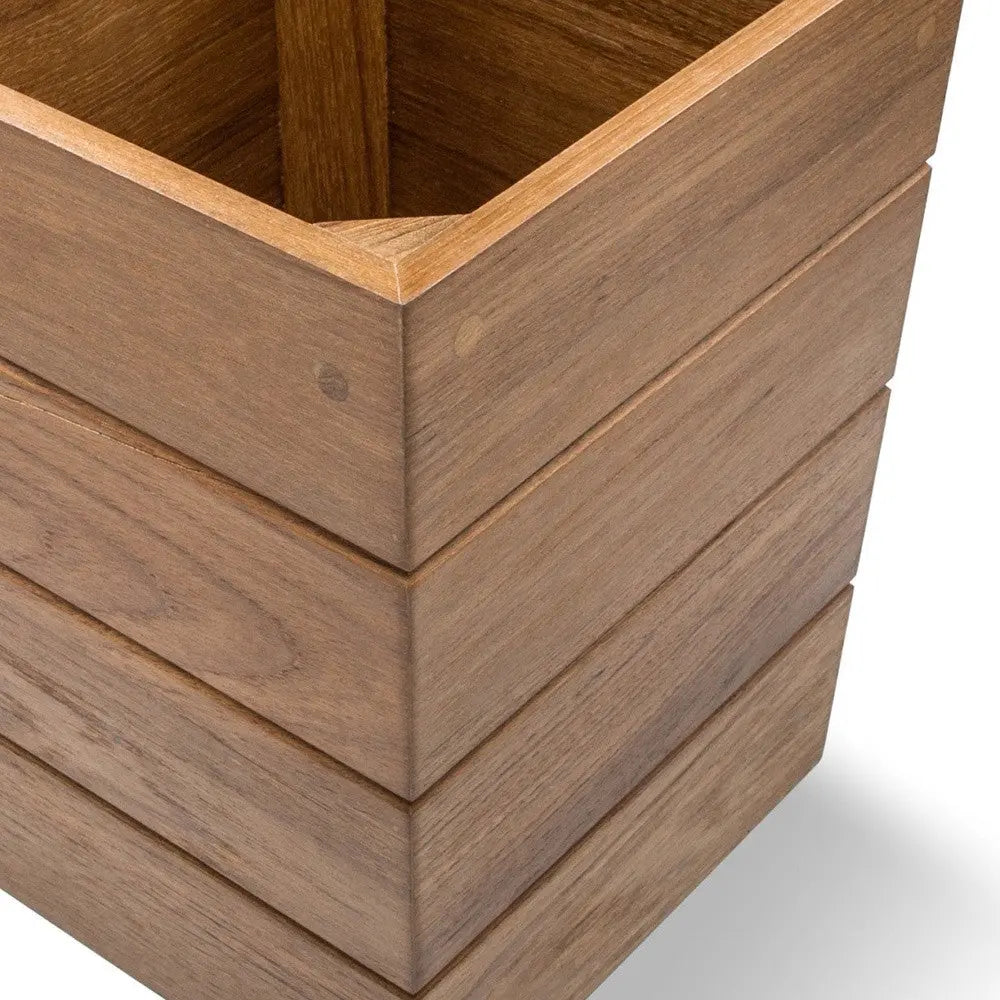 10" Traditional Solid Teak Small Waste Basket Homeroots Bed & Bath