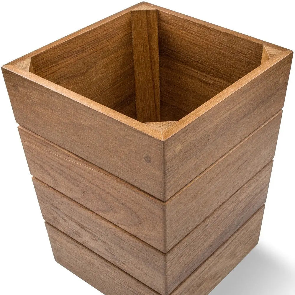 10" Traditional Solid Teak Small Waste Basket Homeroots Bed & Bath