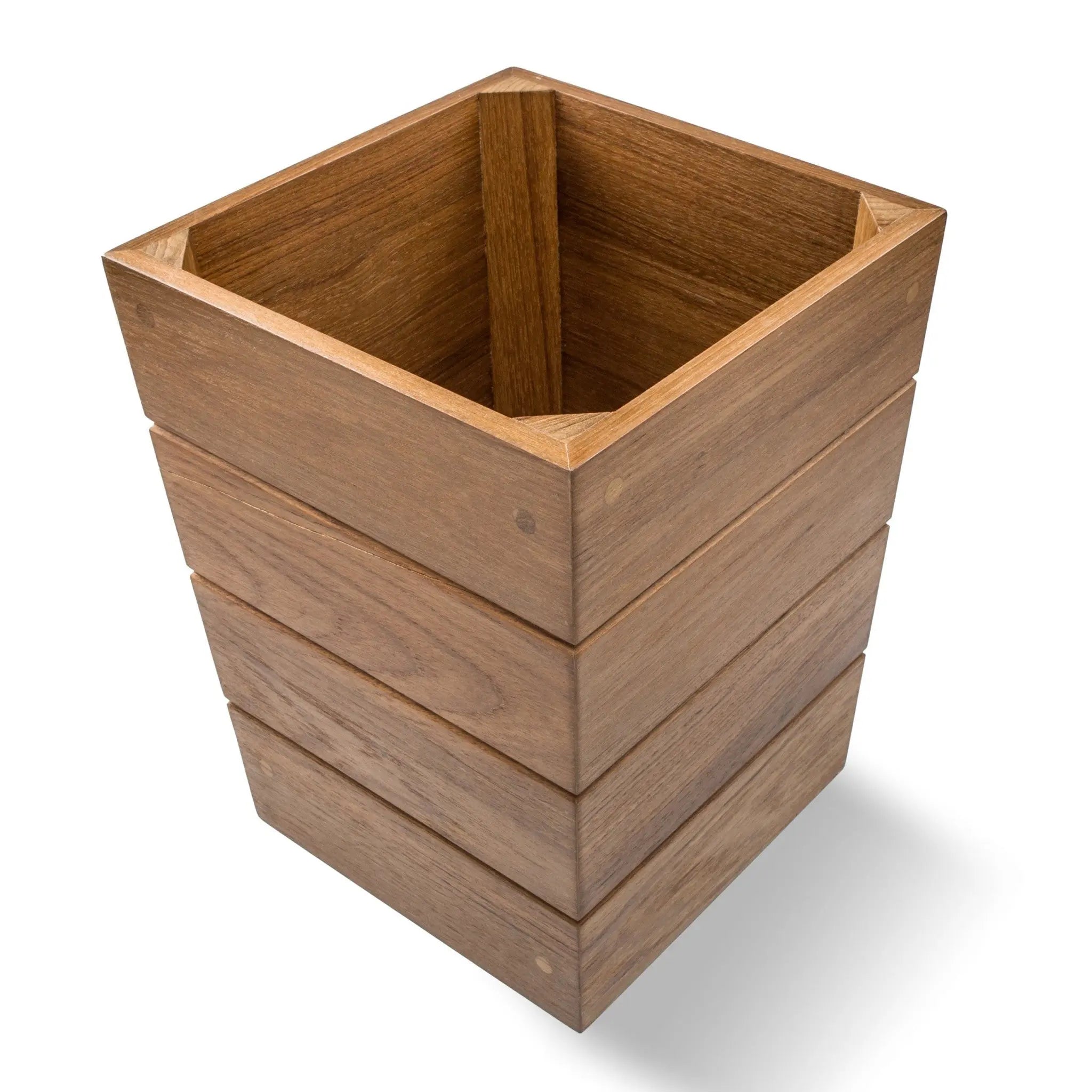 10" Traditional Solid Teak Small Waste Basket Homeroots Bed & Bath