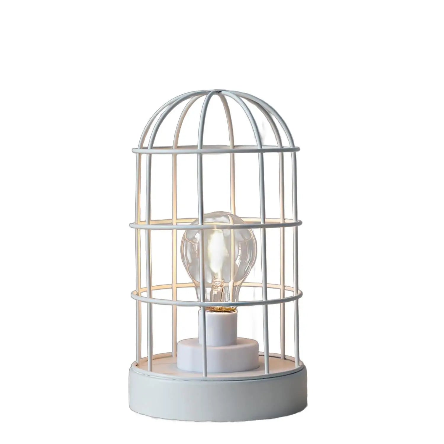 10" White Battery Operated Lamp With Cage Cylinder Shade - GreatEagleInc